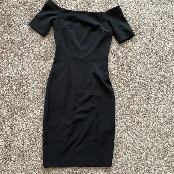 h&m off the shoulder dress black Mac Duggal Petite Polka Dot Net Bustier A-Line Midi Dress main image 1